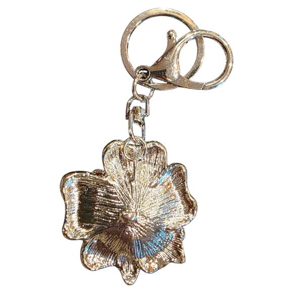 Red Camellia Flower Designer Inspired Purse Charm Key Ring - Picture 3 of 4